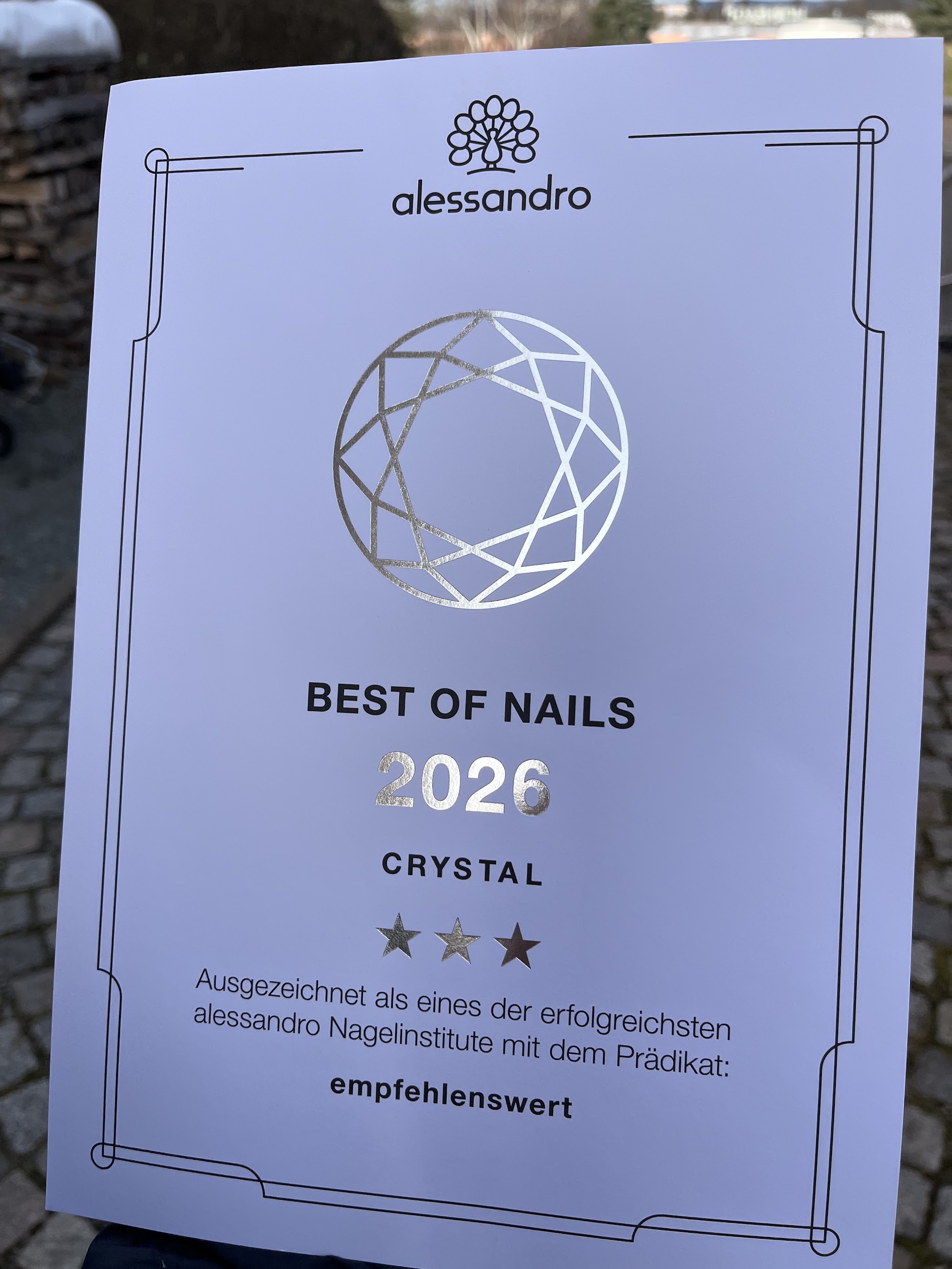 Urkunde: alessandro Best of Nails 2026, Prädikat empfehlenswert
